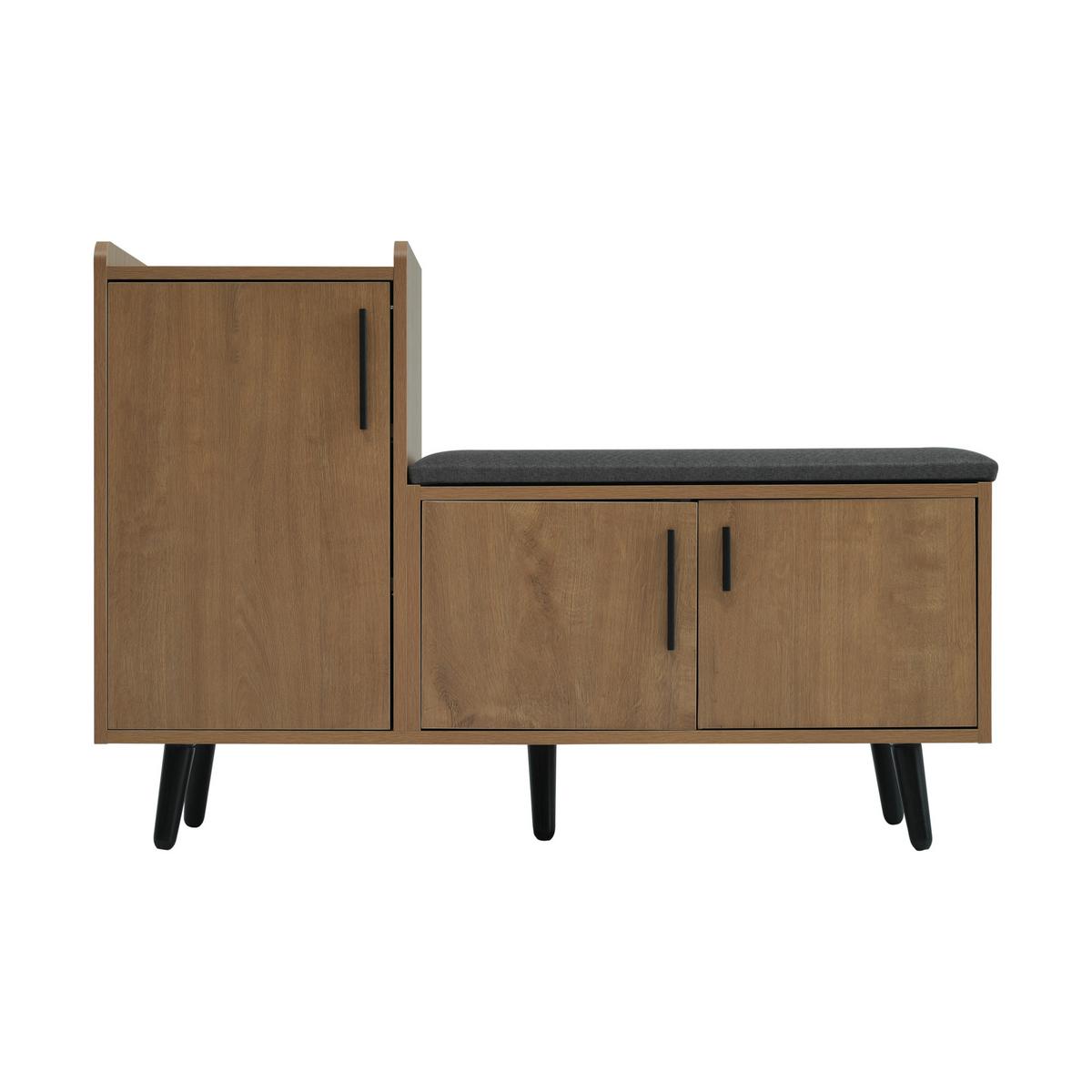SCHUHBANK 100 cm Natur mit Stauraum, 3 Türen und gepolstertem Sitz für Flur - Naturfarben, Holzwerkstoff (100/68.5/34cm) - Urban Meuble