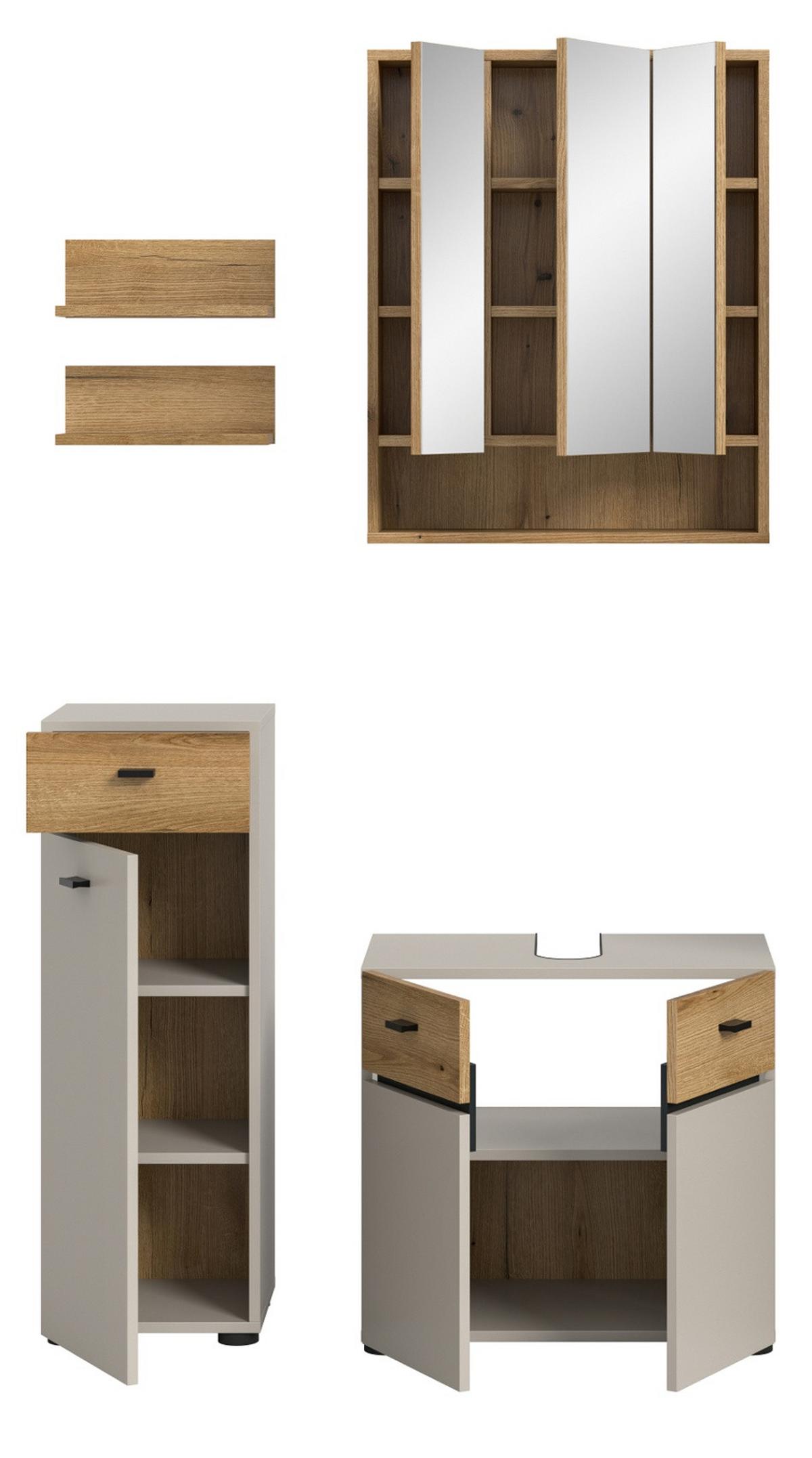 BADMÖBEL-SET Kaschmir, Evoke Eiche 5-teilig 107 cm, Komplettset in modernem Design - Kaschmir/Eichefarben, Glas/Holzwerkstoff (107/191/35cm) - Inn.Furn