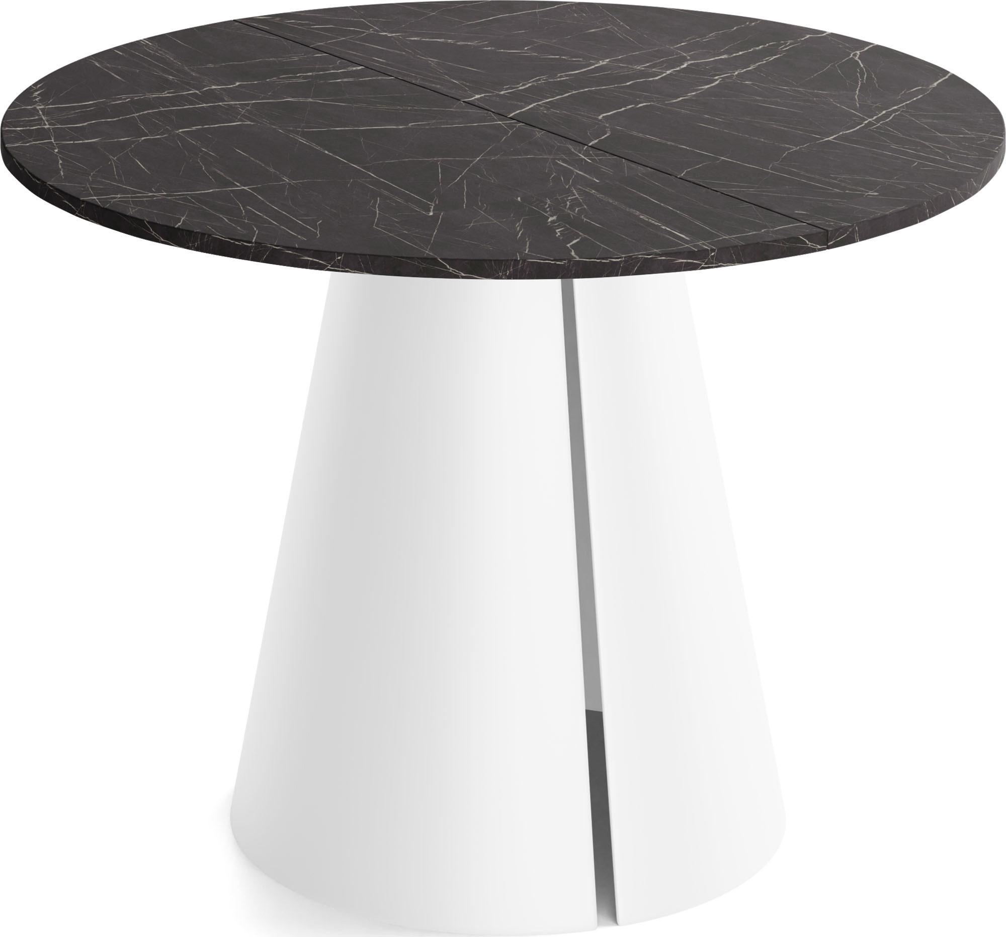 ESSTISCH Lamio runder ausziehbarer, Marmor Schwarz 120-200/120/76 cm - Anthrazit/Weiß, Holzwerkstoff/Metall (120/196/76cm) - WFL GROUP