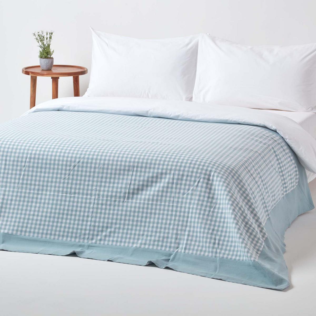 ÜBERWURF 150/200 cm, Vichy Karo 100% Baumwolle - Blau, Textil (150/200cm) - Homescapes