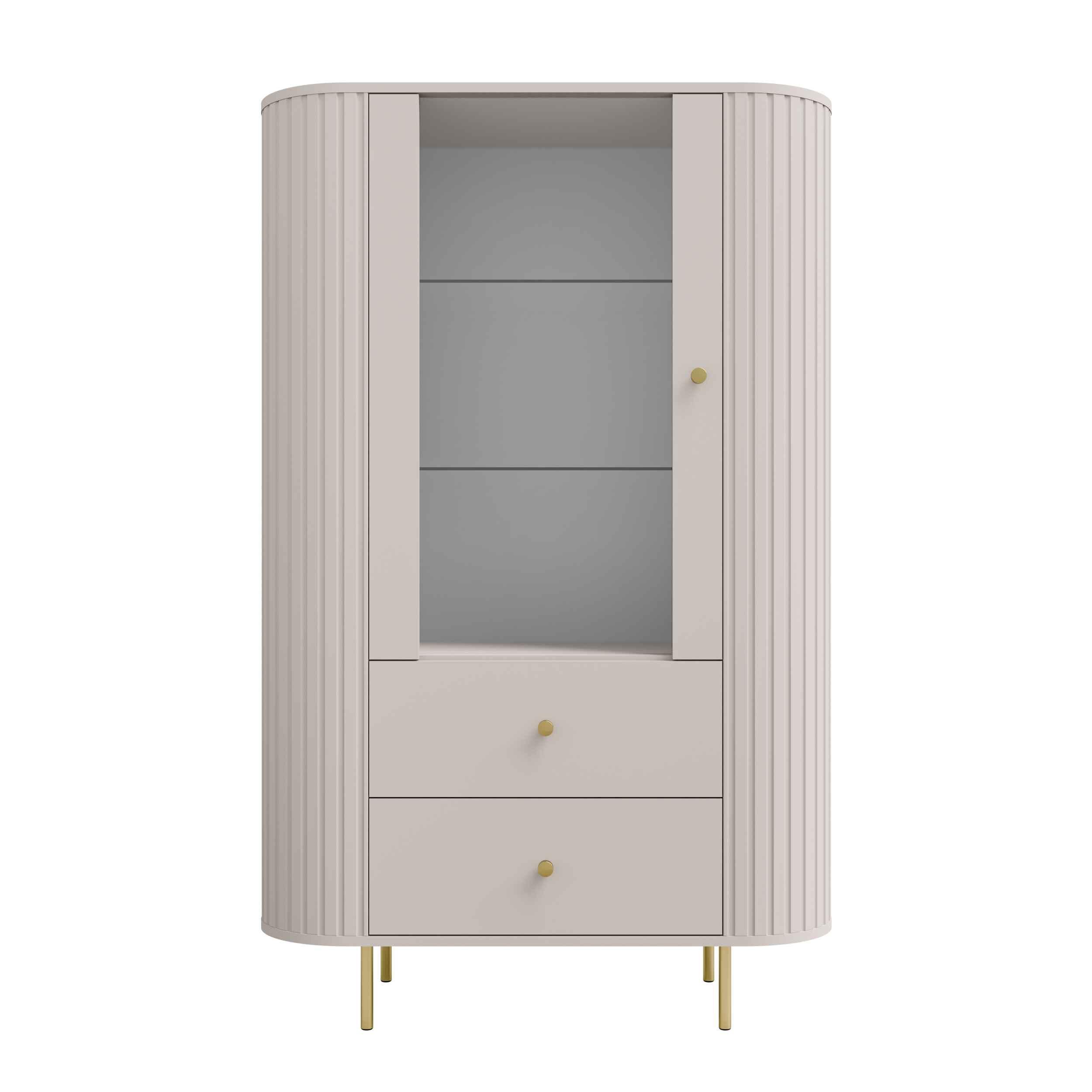 VITRINE BOLLA 155 / 97,4 cm in Beige - Beige, Holzwerkstoff (97.4/155/42.3cm) - MASSENO