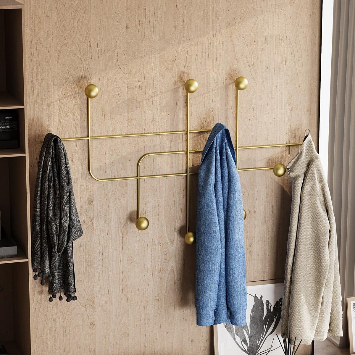 WANDGARDEROBE mit 9 Haken aus goldfarbenem Metall 107/10/64 cm - Goldfarben, Metall (10/64/10cm) - Calicosy