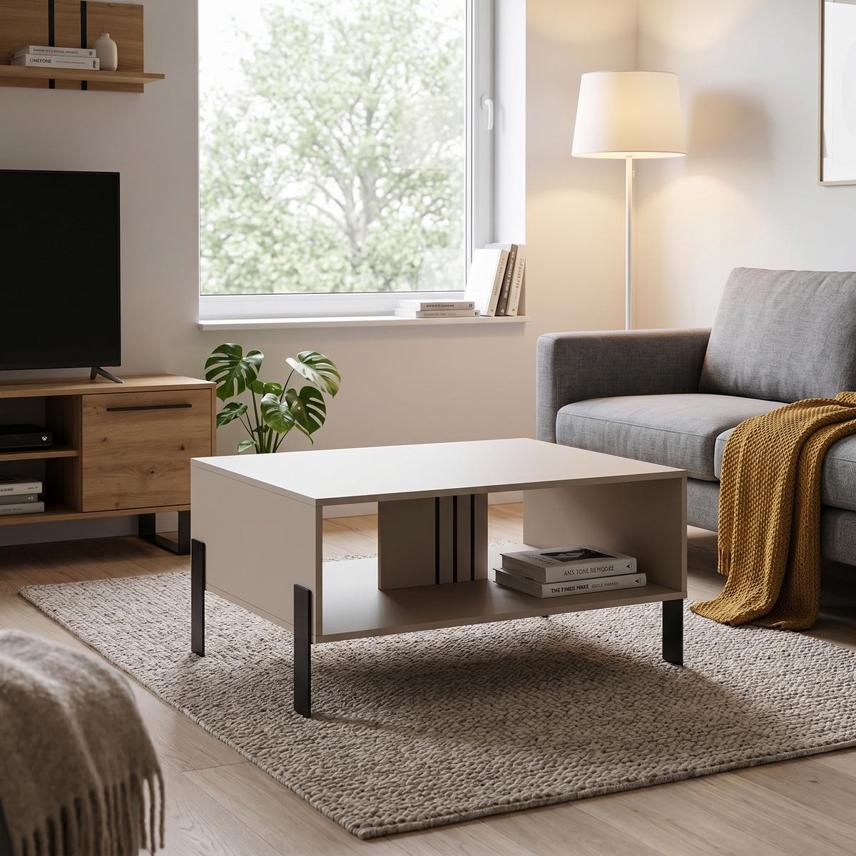 COUCHTISCH VALOZA 100 cm Kaschmir - Kaschmir/Schwarz, Holzwerkstoff (55/100/47cm) - MASSENO
