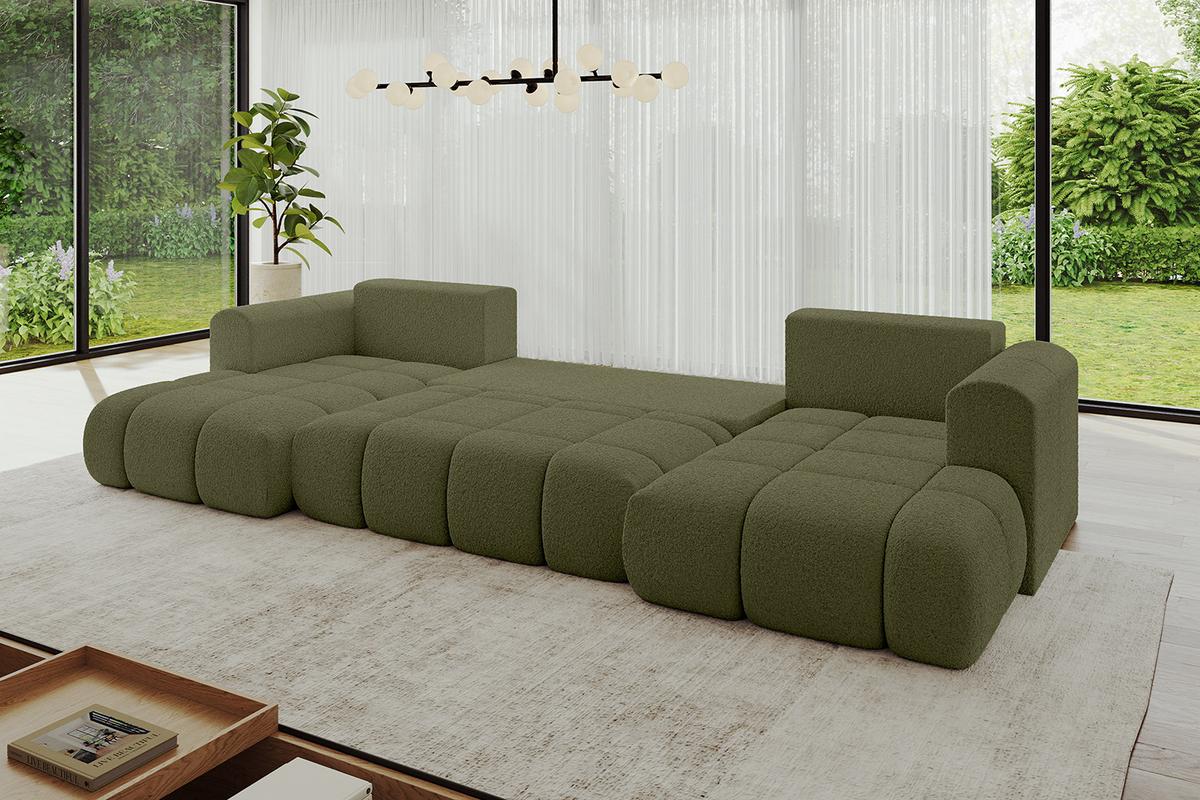 WOHNLANDSCHAFT CLOUD-U-v1 405x185x90 Grün Bouclé - Grün, Holzwerkstoff/Kunststoff (405/90/185cm) - ALTDECOR