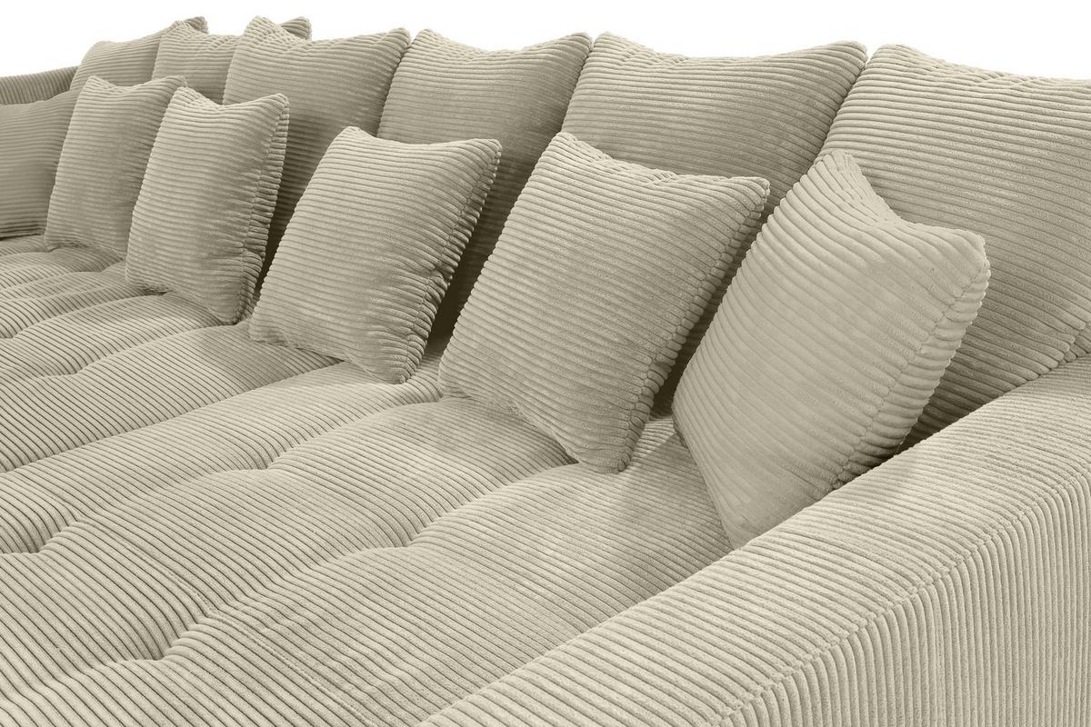 ECKSOFA mit dekorativen Steppungen und Rutschenlehne, seitenverkehrt montierbar B326/T213/H91 cm, Cord Beige Grau / 15223 - Greige/Schwarz, Textil/Metall (326/213cm) - luma-home