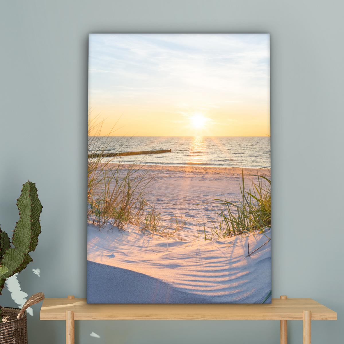 LEINWANDBILD Strand - Sonne - Düne - Gras - Sand - Horizont Wanddeko Schlafzimmer 60x90 cm - Hellblau, Textil (60/90cm) - MuchoWow