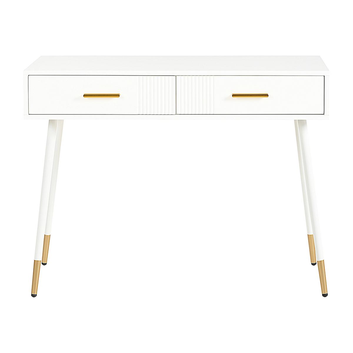 SCHMINKTISCH in Weiß mit goldenen Metallbeinen & 2 Schubladen - Weiß, Holzwerkstoff (100/76/40cm) - Urban Meuble