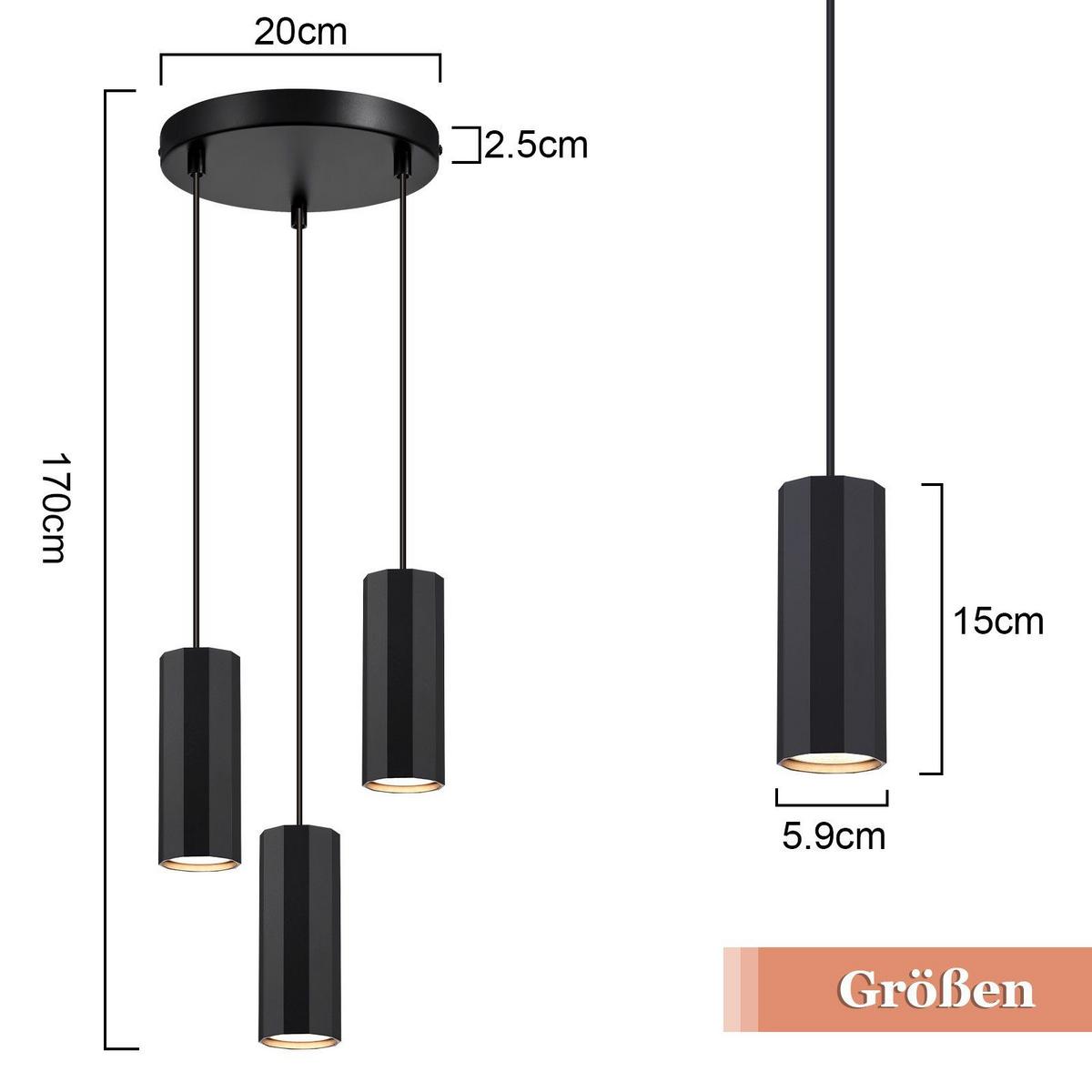 PENDELLEUCHTE Stärke 3-flammig 20/20/170 cm - Schwarz, Metall (20/20/170cm) - Nettlife