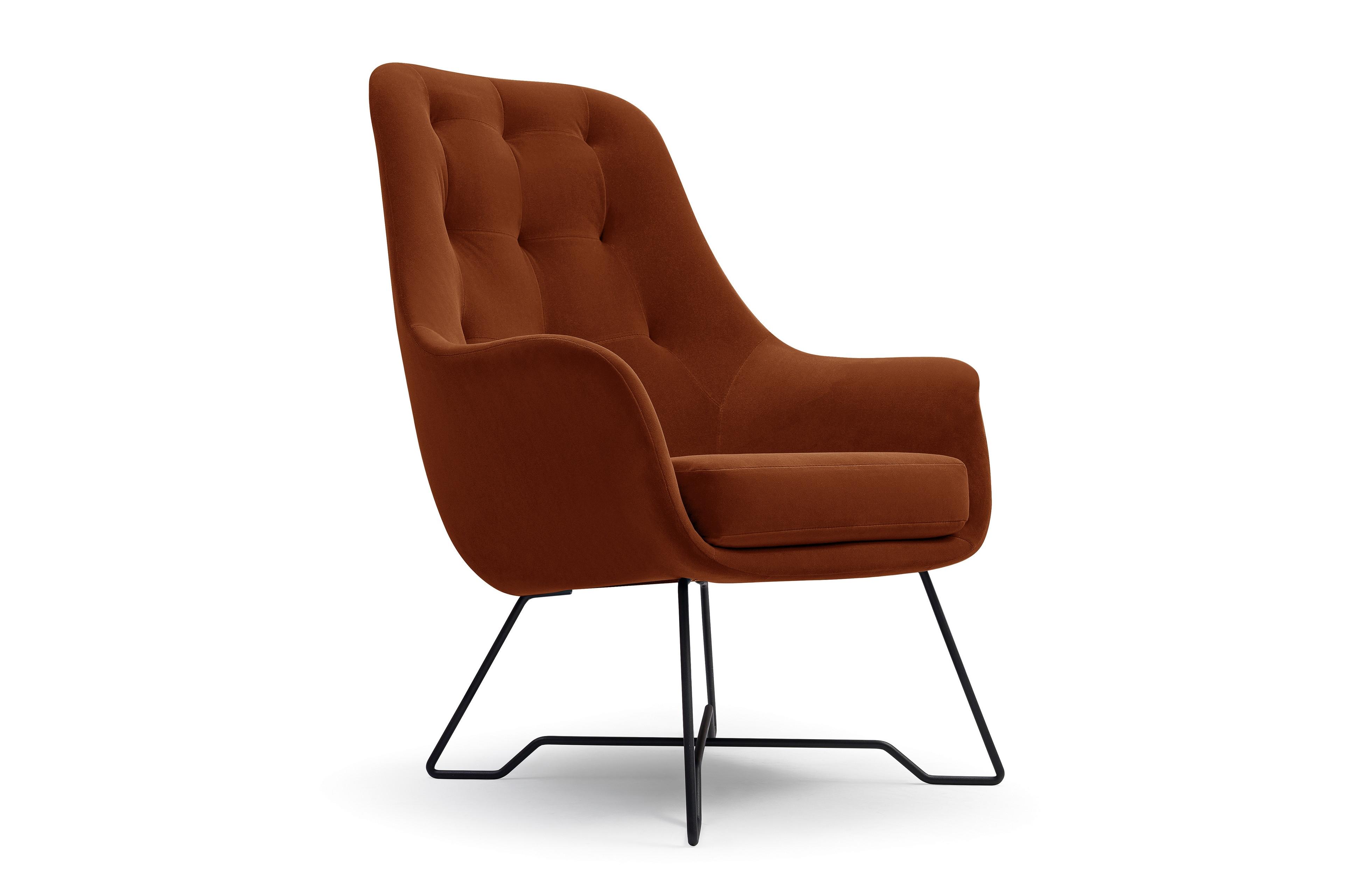SESSEL SEDUTA, Modern Polstersessel Loungesessel, Velours-Stoff Orange - Orange, Holz/Metall (72.5/101.5/83cm) - MASSENO