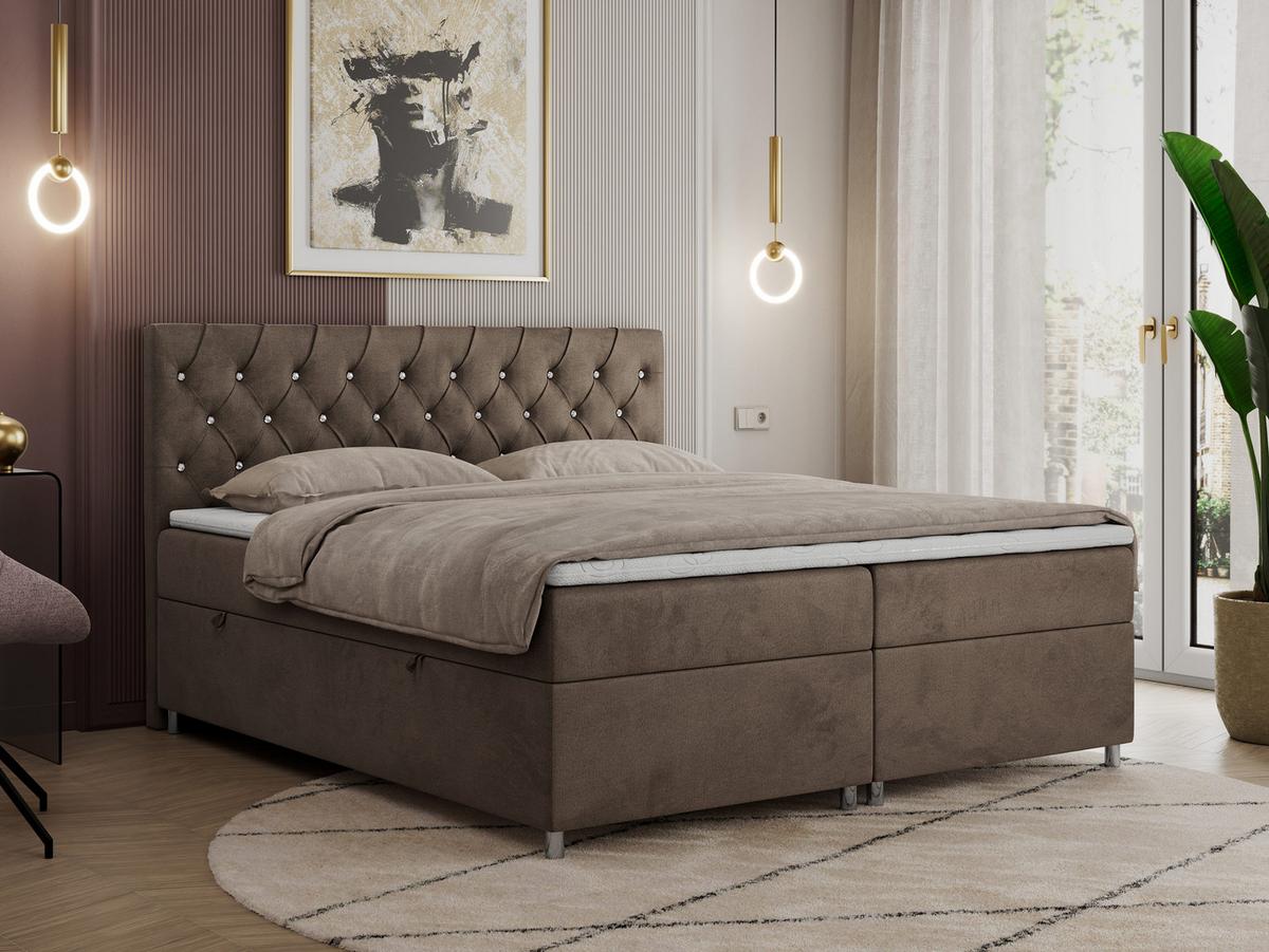 BOXBETT ROMA 200/200 - Braun Velvet - H3 - Braun, Holz/Textil (200/200cm)