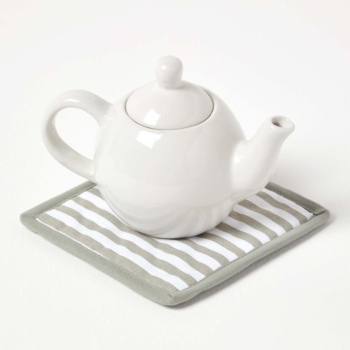 TOPFLAPPEN grau-weiß 20/20 cm, Baumwolle wattiert - Grau, Textil (20/20cm) - Homescapes