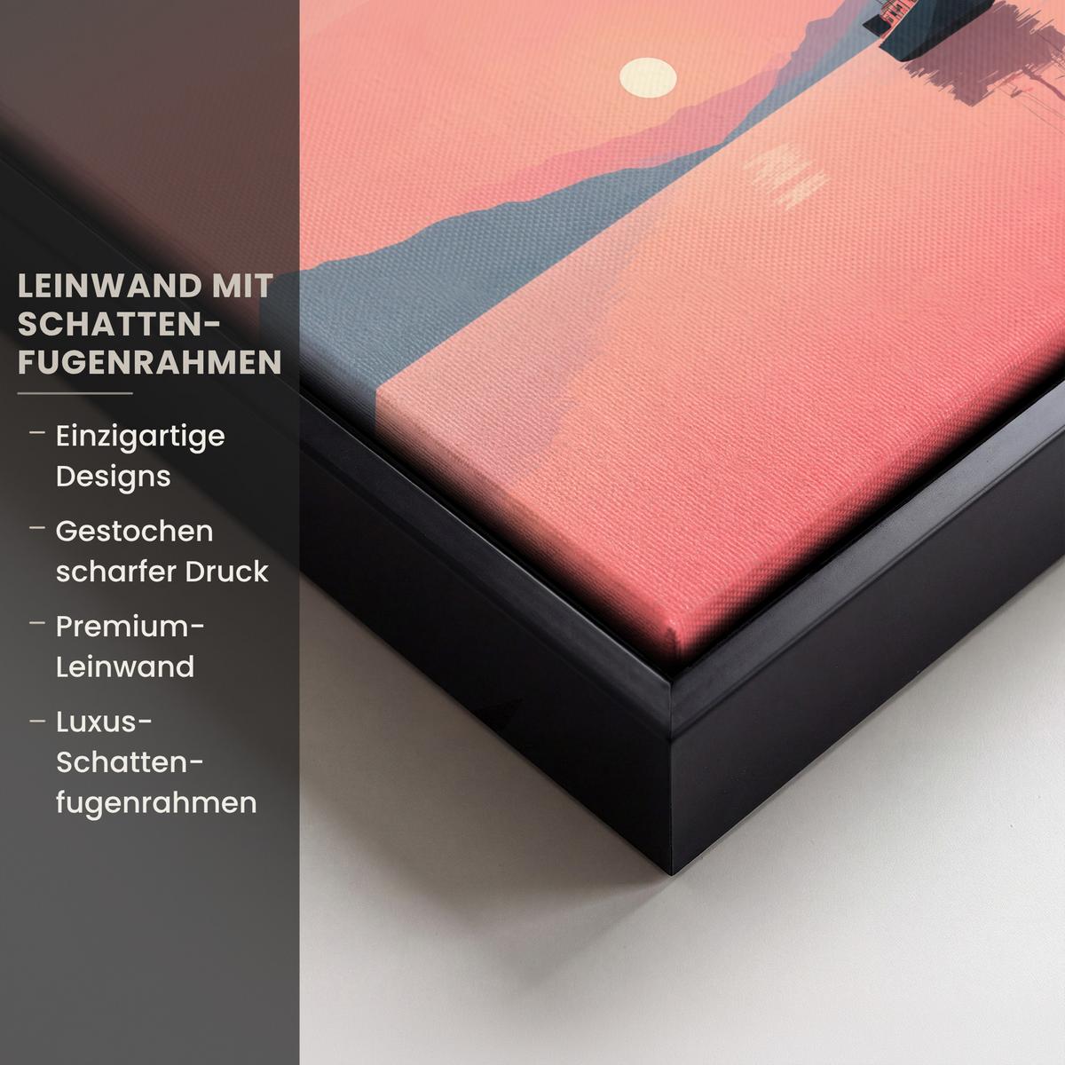 LEINWAND Bilder mit Rahmen - Segelboot - Rosa Meer - Sonnenuntergang - Berge - 20x20 - Rosa, Textil (20/20cm) - MuchoWow