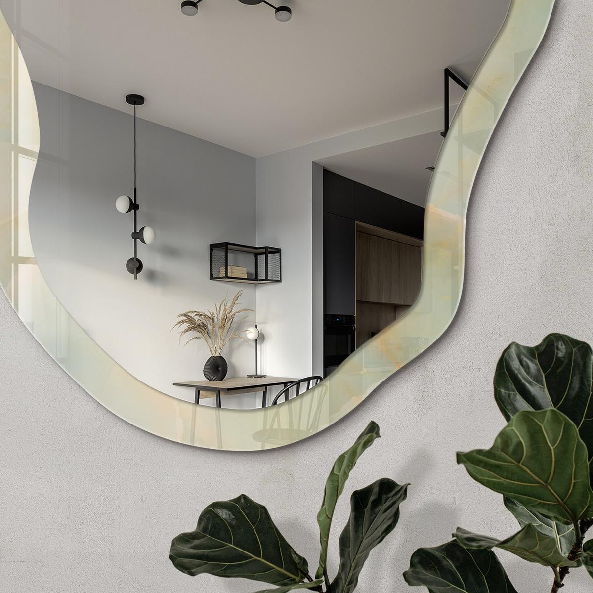 SPIEGEL 90x45 cm asymmetrisch mit Druck - Pastellmuster - Transparent, Glas (45/90/0.4cm) - TULUP