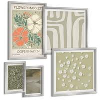 BILDER SET 5er Set - 50x50 cm & 20x30 cm & 40x60 cm Silberner Rahmen - Abstrakte Boho-Muster - Silberfarben, Kunststoff (40/60cm) - TULUP