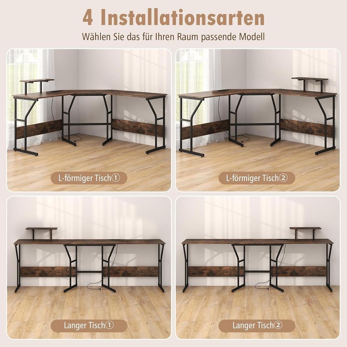 SCHREIBTISCH 91cm Braun - Braun, Holz (148/148/91cm) - COSTWAY