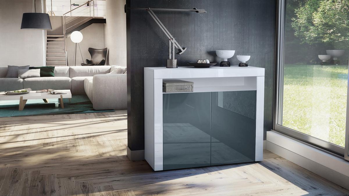 KOMMODE Valencia Grau Hochglanz / Weiß Hochglanz - Weiß/Grau, Holzwerkstoff (108/92/40cm) - Vladon