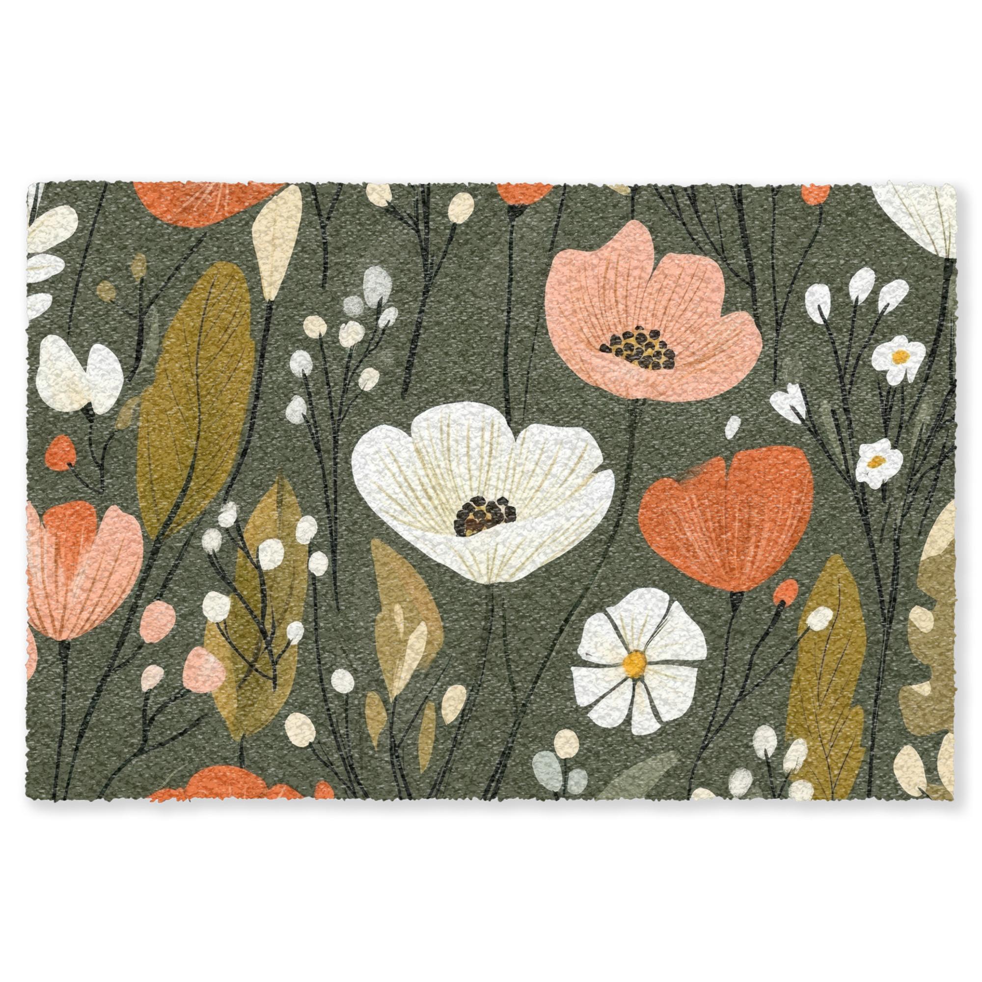 FUSSMATTE Blumen - Illustration - Grün Flurteppich 60x40 cm - Dunkelgrün, Kunststoff (60/0.4cm) - MuchoWow