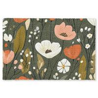 FUSSMATTE Blumen - Illustration - Grün Flurteppich 90x60 cm - Dunkelgrün, Kunststoff (90/0.4cm) - MuchoWow