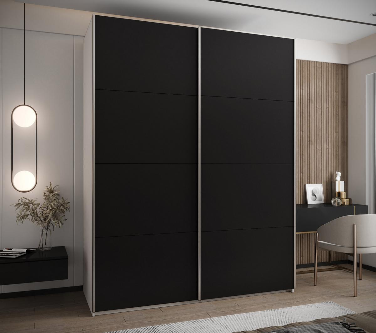 SCHWEBETÜRENSCHRANK 245,5/200/64 2-türig - Silberfarben/Schwarz, Holz/Metall (200/245/64cm) - Abiks Möbel