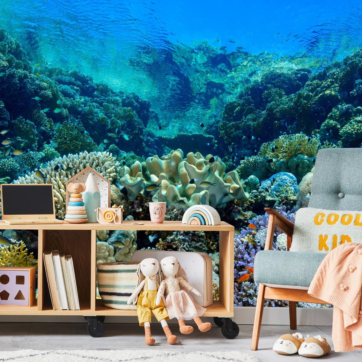 FOTOTAPETE Unterwasserwelt Korallenriff Bunte Fische Meer Natur 300x210 - Türkis/Gelb, Papier (300/210cm) - Muralo