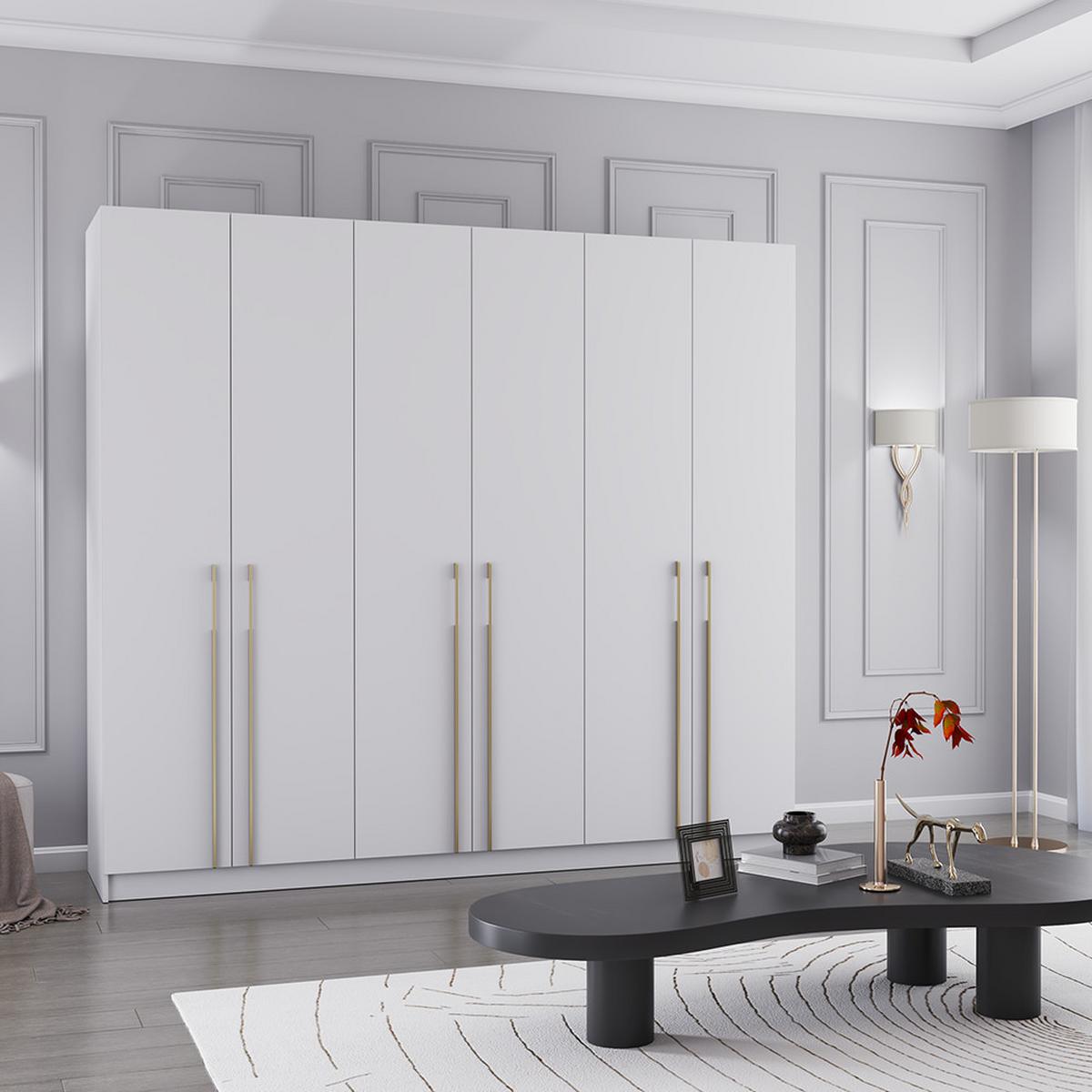 DREHTÜRENSCHRANK ROSA 6D 230/210/55 cm 6-türig Weiß - Goldfarben/Weiß, Holz/Holzwerkstoff (230/210/55cm) - imoebel24