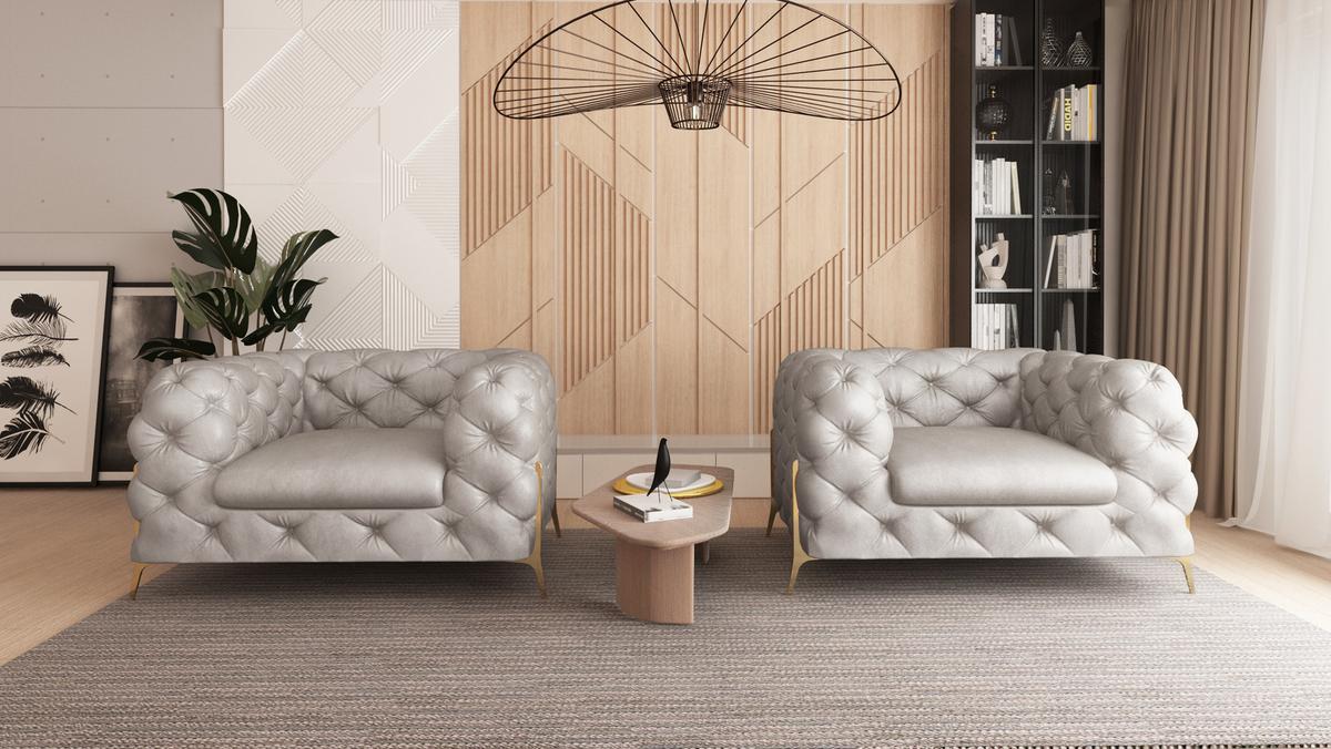 CHESTERFIELD-SESSEL Vertex Grau Samt - Goldfarben/Grau, Holz/Textil (125/75/100cm) - S-Style Möbel