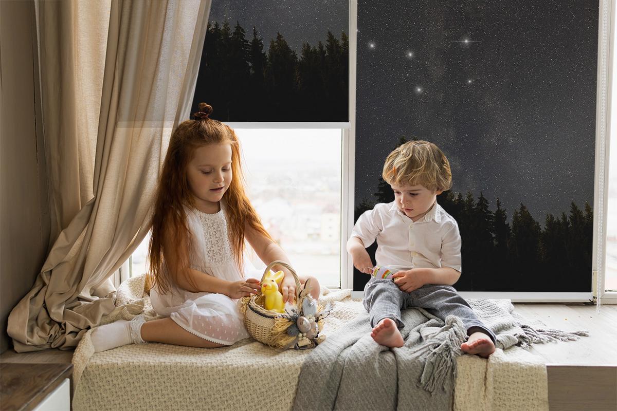 INNENROLLO - Fensterrollo - Rollo - 90x140 cm - Sterne am Himmel - Schwarz, Kunststoff (90/140/0.5cm) - TULUP