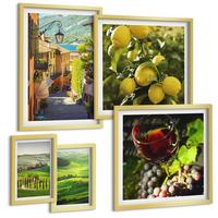 BILDER SET 5er Set - 50x50 cm & 20x30 cm & 40x60 cm Goldrahmen - Italienische Landschaften, Zitrushügel - Goldfarben, Kunststoff (40/60cm) - TULUP