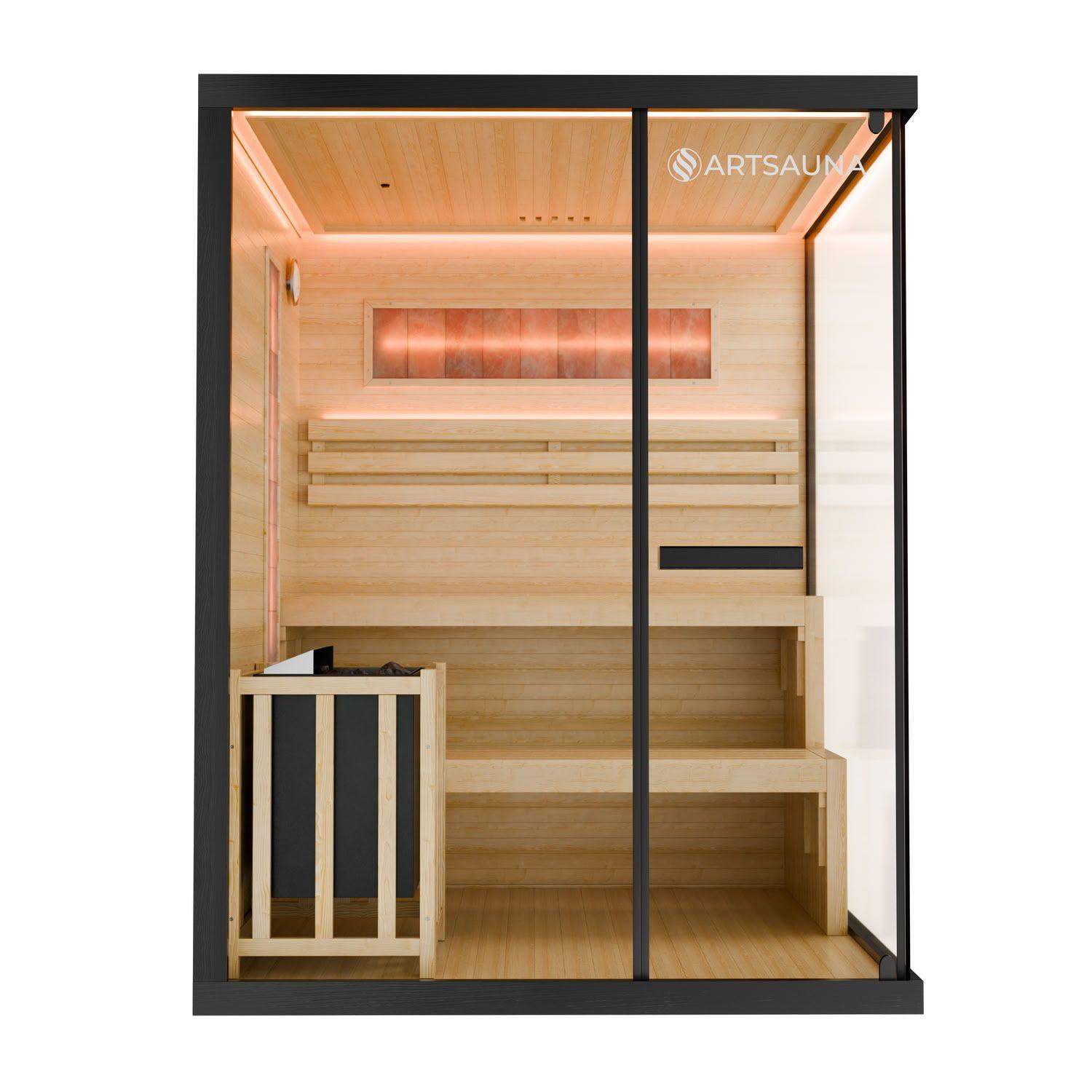 SAUNA Vantaa 150 x 140 cm mit 4,5 kW Saunaofen - Schwarz, Holz (140/200/150cm) - Artsauna