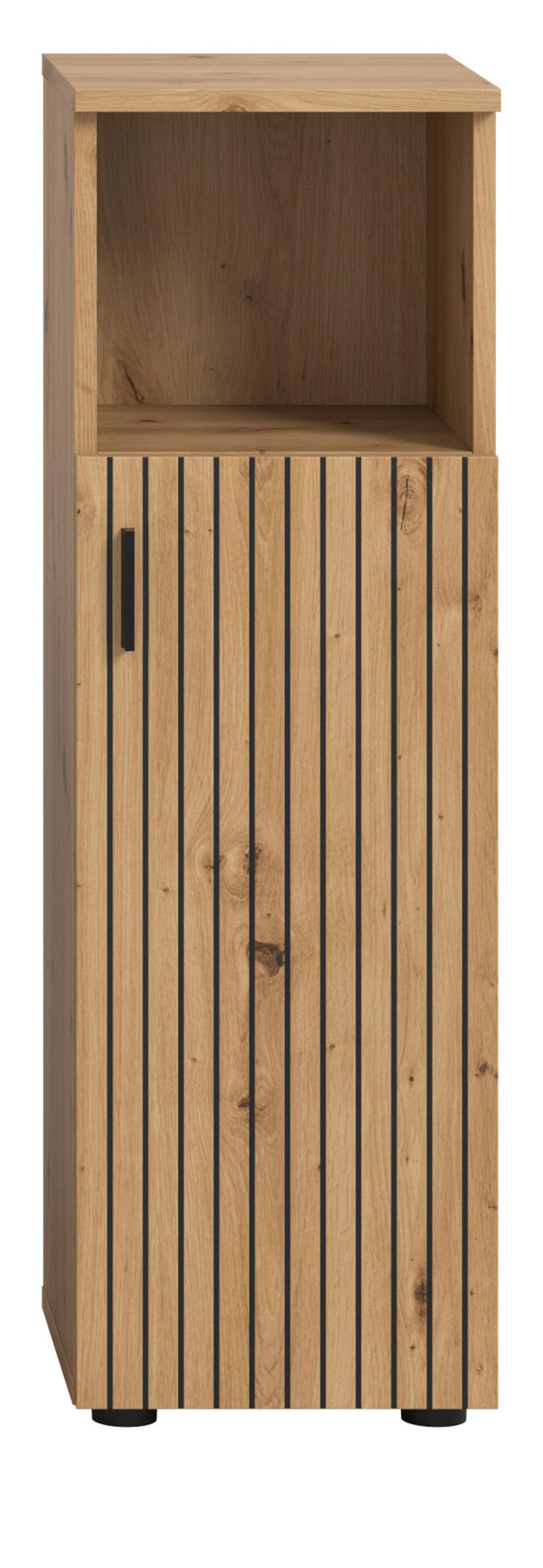 KOMMODE Eiche 30 x 95 cm, Badschrank mit Leistenoptik - Schwarz/Eiche Artisan, Holzwerkstoff/Kunststoff (30/95/30cm) - Inn.Furn