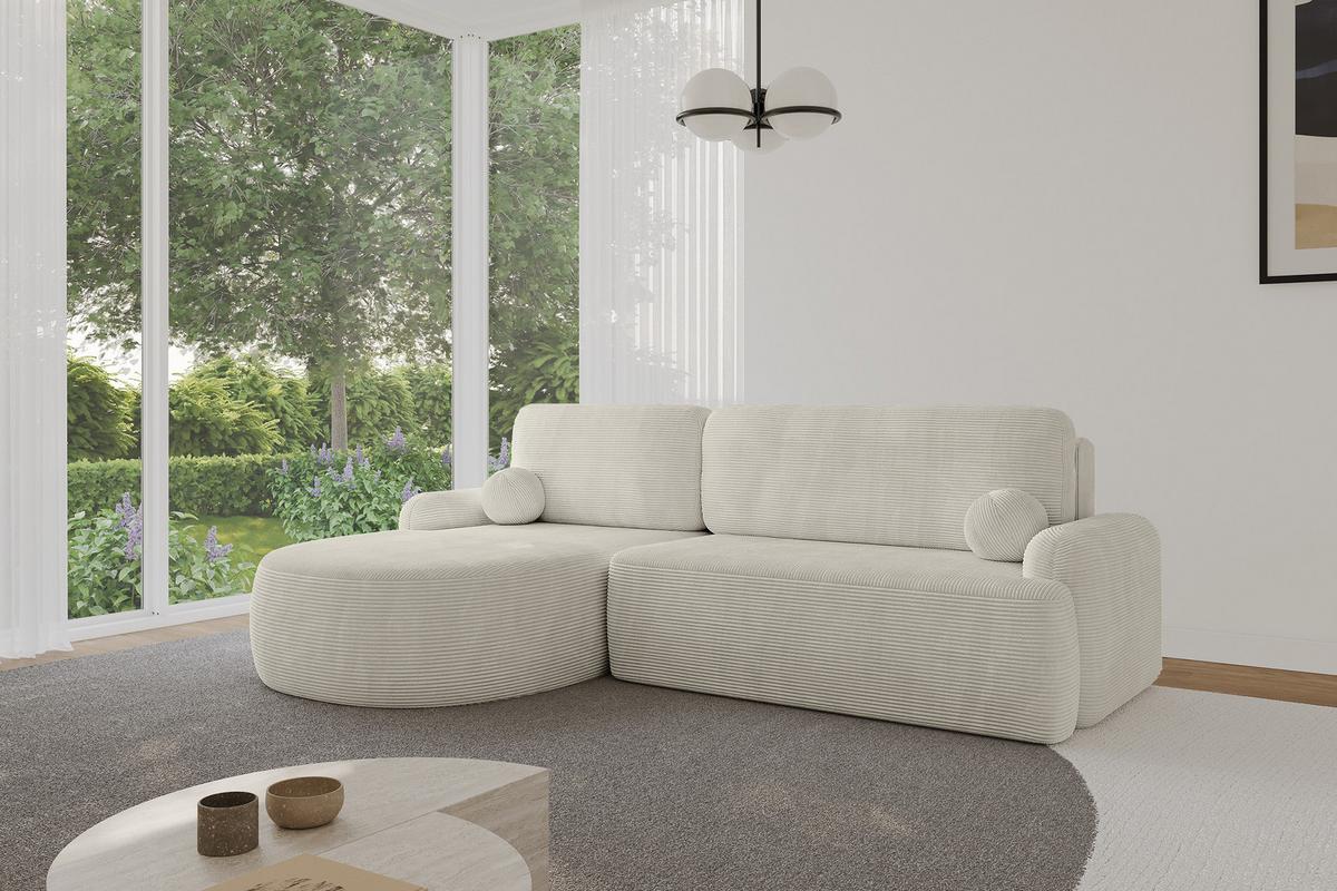 ECKSOFA mit Schlaffunktion und Bettkasten LIRA-L - 264x172x89 Hellgrau - Creme, Holzwerkstoff/Textil (264/172cm) - ALTDECOR