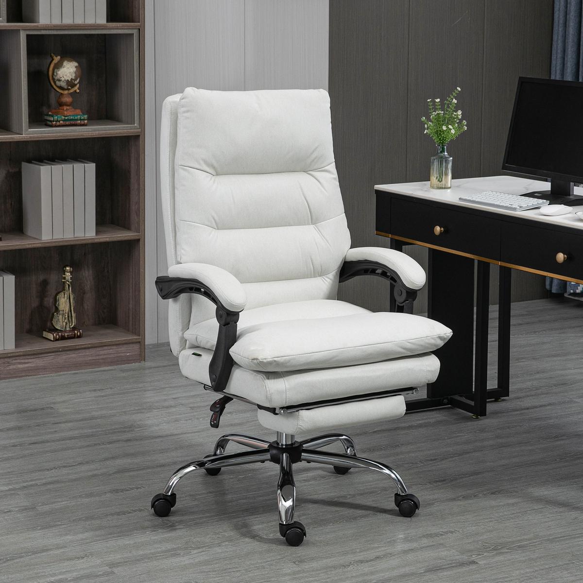 BÜROSTUHL mit Massagefunktion, Ergonomisch Schreibtischstuhl mit Liegefunktion - Weiß, Kunststoff (72/117/65cm) - Vinsetto