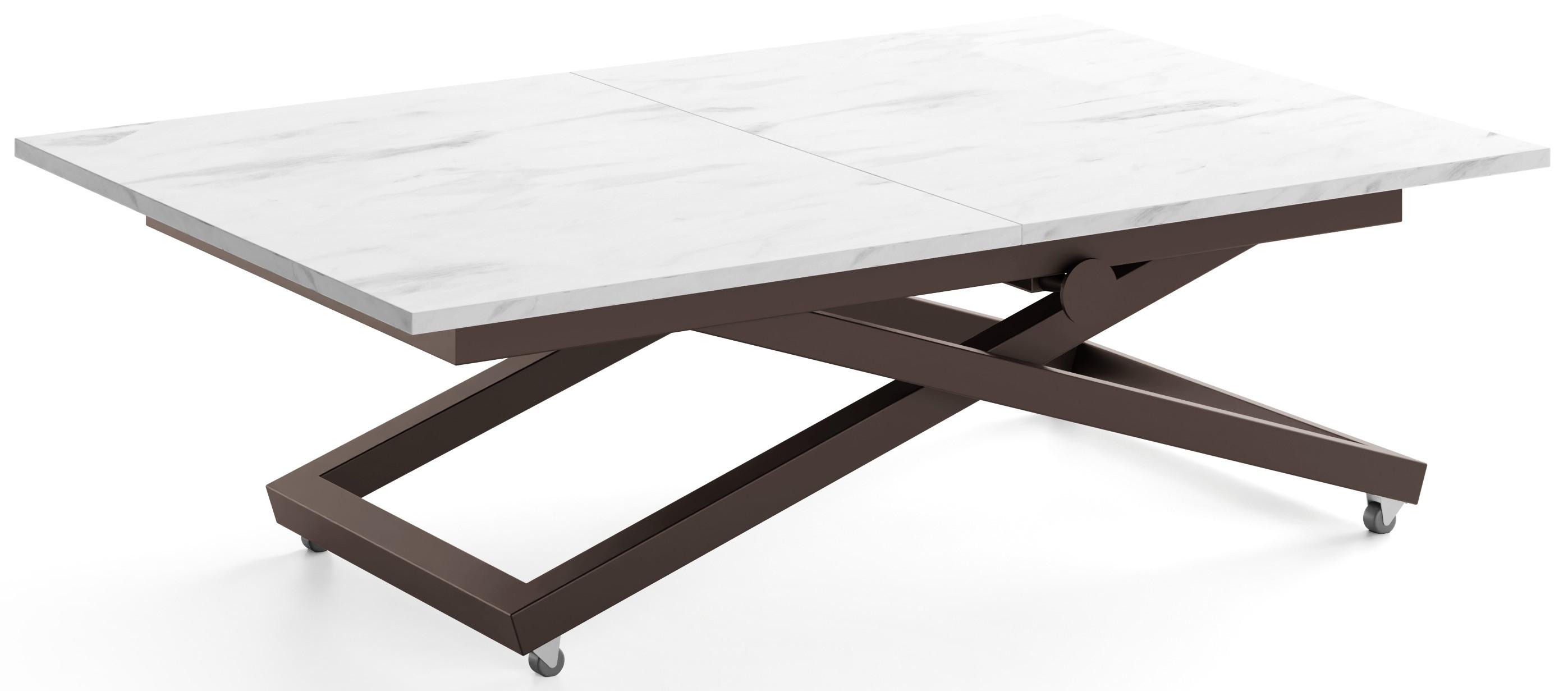 COUCHTISCH Axen höhenverstellbar ausziehbar, Marmor Weiß 120-160/80/38-75 cm - Ecru/Braun, Holzwerkstoff/Metall (80/160/75cm) - WFL GROUP