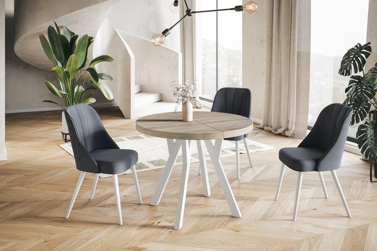 RUNDER Esstisch ausziehbar – Moderner Wohnzimmertisch und Küchentisch – Tisch mit Stabile Konstruktion, Durchmesser 90 cm - 190 cm - Farbe Sonoma - Braun/Weiß, Holzwerkstoff (90/90/77cm) - Alpi-Möbel