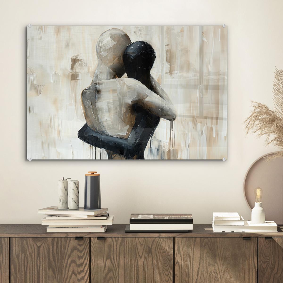 ACRYLGLASBILD Abstrakt - Liebe - Schwarz und weiß - Modern Wanddeko 60x40 cm - Schwarz, Glas (60/40cm) - MuchoWow