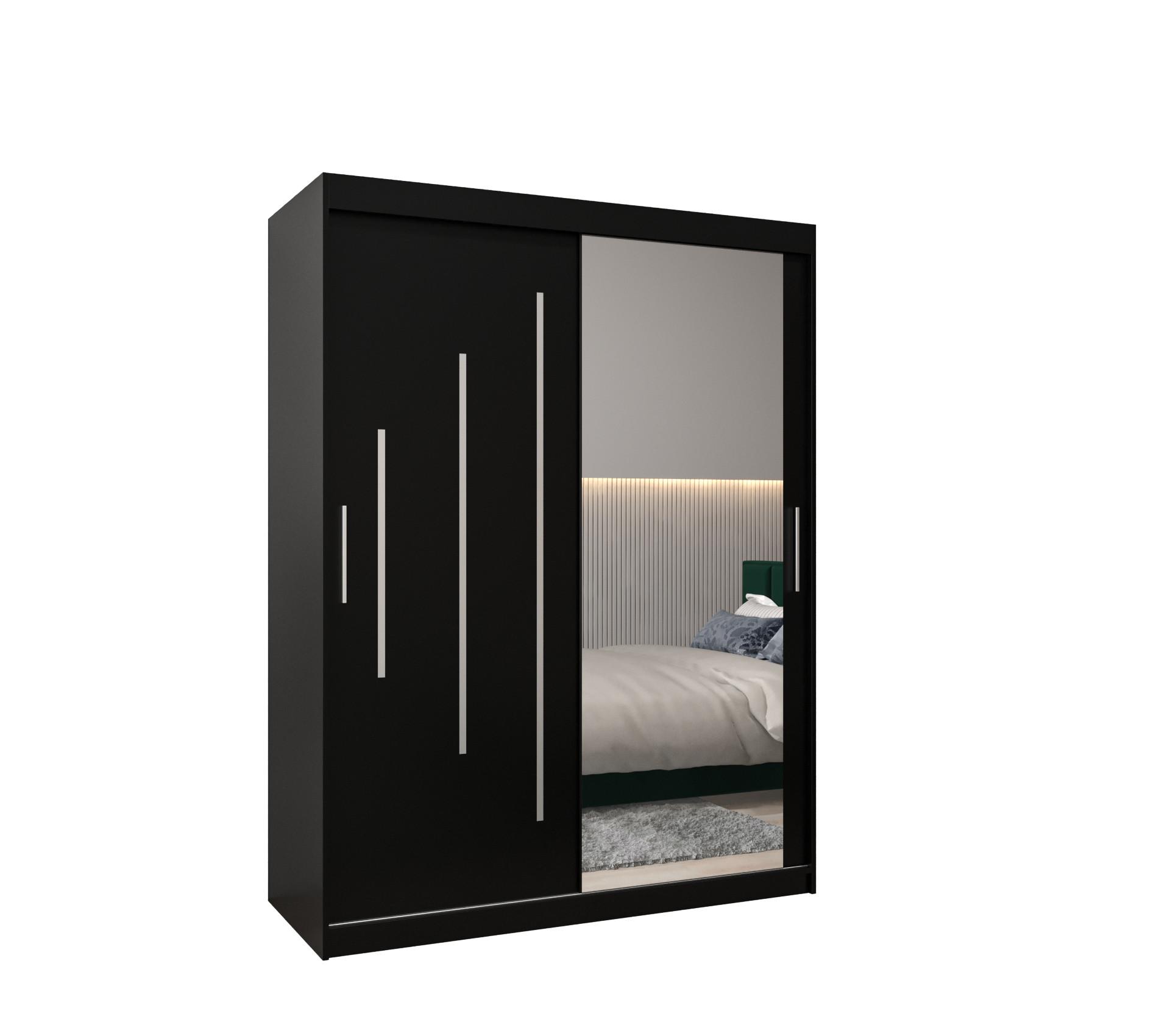 SCHWEBETÜRENSCHRANK 200/150/62 2-türig - Silberfarben/Schwarz, Holz/Kunststoff (150/200/62cm) - Abiks Möbel