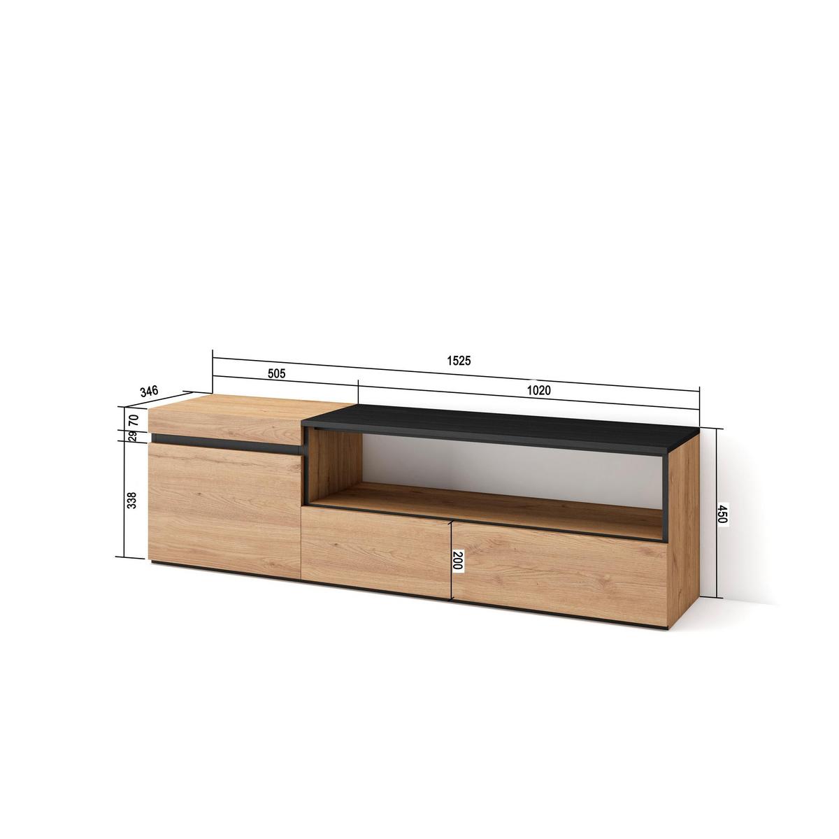 LOWBOARD Eiche, Schwarz, 150/35/45cm - Beige, Holzwerkstoff (150/45/35cm) - Skraut Home