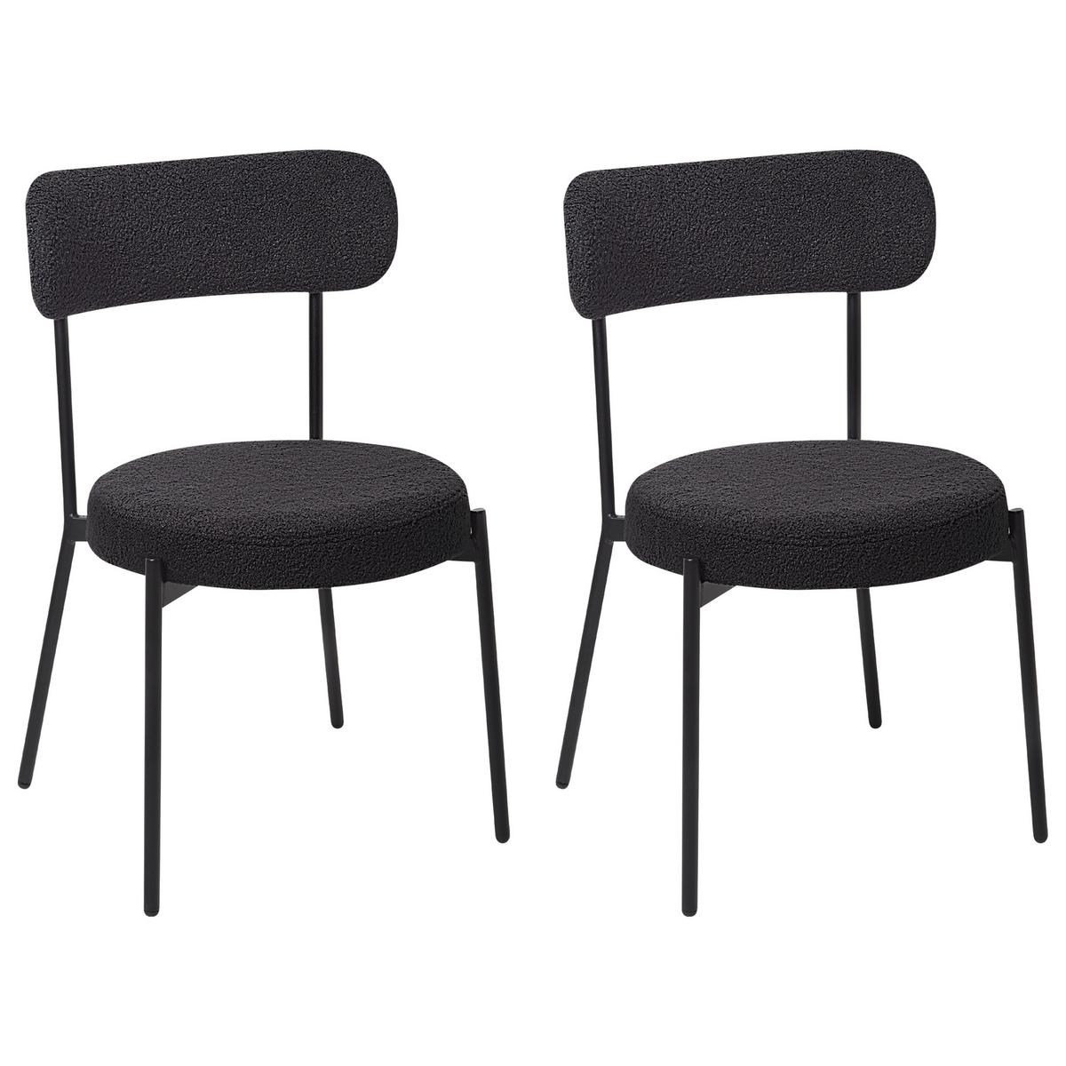 ESSZIMMERSTUHL 2er-Set Bouclé Schwarz Allison - Schwarz, Textil (47/77/52cm) - Beliani