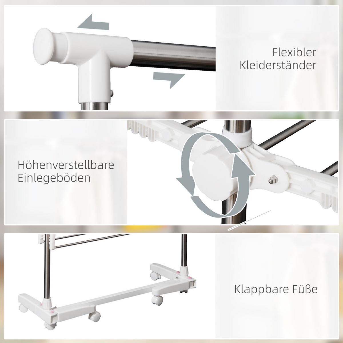 WÄSCHESTÄNDER Kunststoff Edelstahl Weiß - Weiß, Kunststoff (55/154/136.5cm) - HOMCOM