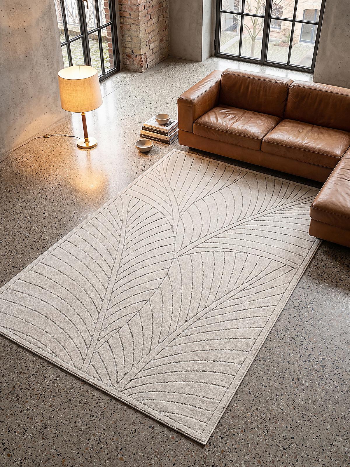 TEPPICH Outdoor, Fußbodenheizung-geeignet, mit Blattmotiv, ENGADIN in Creme, 120 x 170 cm - Creme, Textil (120/170cm) - KADIMA DESIGN