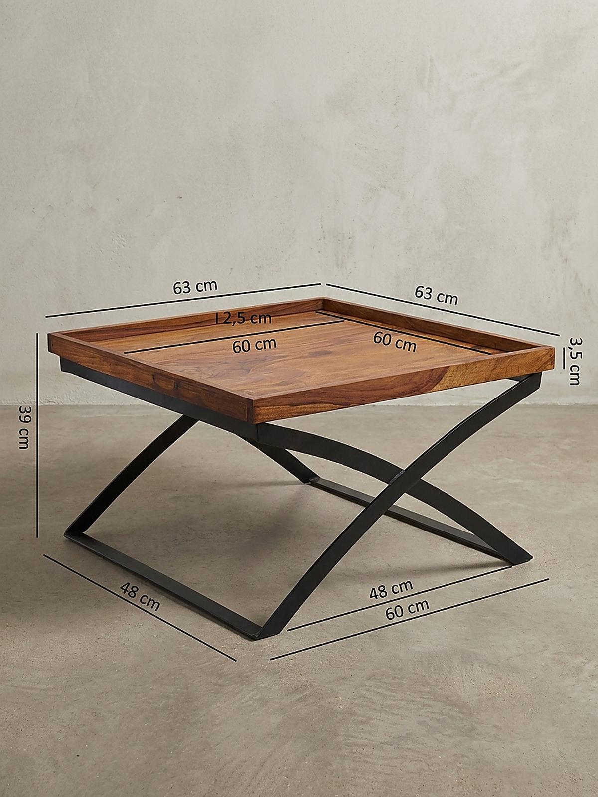 COUCHTISCH Sheesham-Massivholz/Metall Industrial-Style 63x39x63cm Braun/Schwarz - Schwarz/Braun, Holz/Metall (63/63/39cm) - KADIMA DESIGN