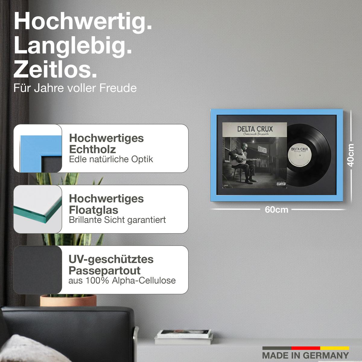 SCHALLPLATTEN BILDERRAHMEN 40/60 2er Set - Hellblau, Holz (60/40cm) - K-Möbel