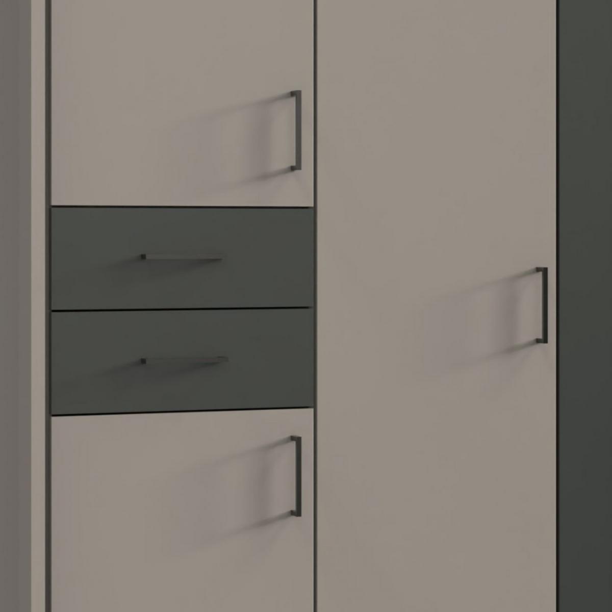 DREHTÜRENSCHRANK B273/H210/T58 cm, Sandgrau mit Absetzungen in Grafit, Kleiderschrank m.Passepartout&2Spiegeltüren&Schubkästen, Griffe schwarz / 22579 - Sandfarben/Schwarz, Holzwerkstoff/Kunststoff (273/210/58cm) - luma-home