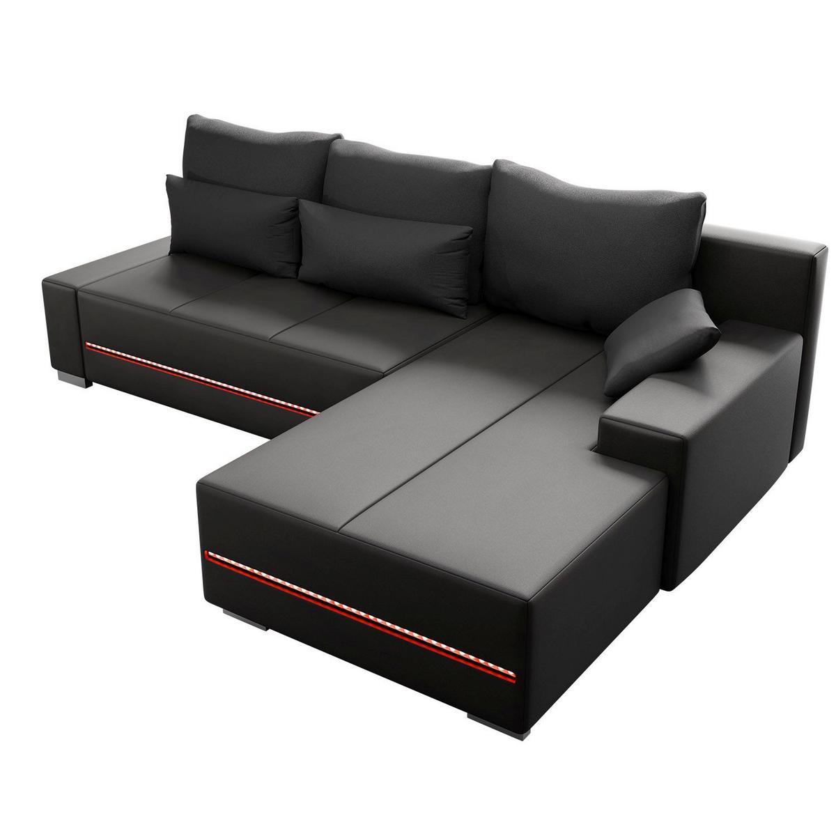 SOFA Davos mit Ottomane rechts dunkelgrau inkl LED - Dunkelgrau, Textil (260/180cm) - Juskys