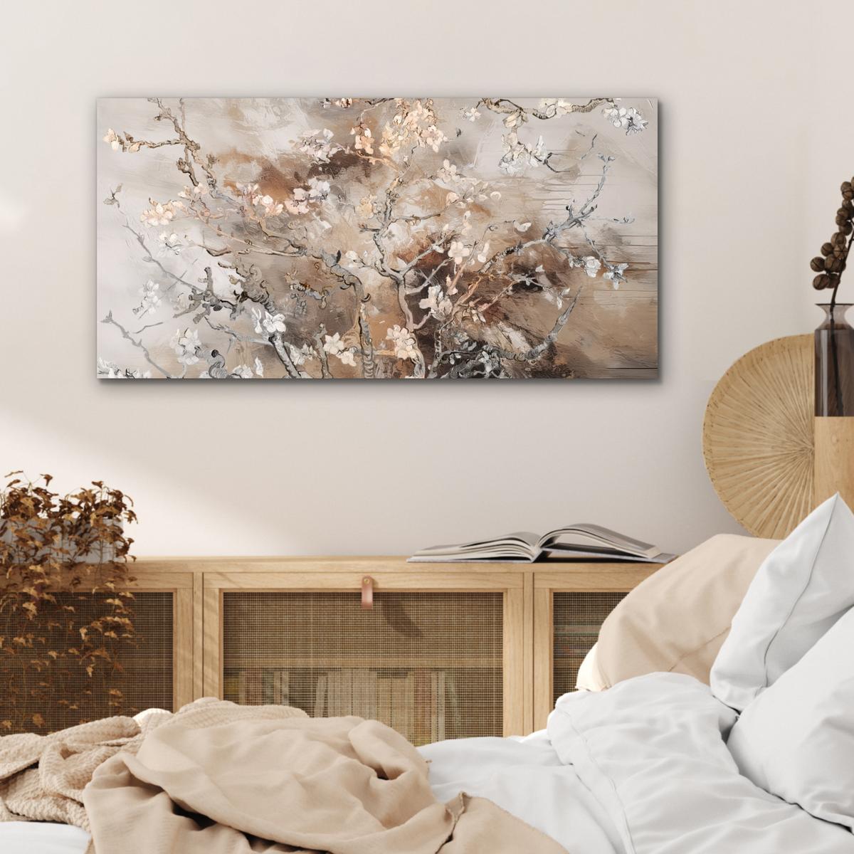 METALLBILD Mandelblüte - Kunst - Van Gogh - Beige - Abstrakt 80x40 cm - Braun, Metall (80/40cm) - MuchoWow