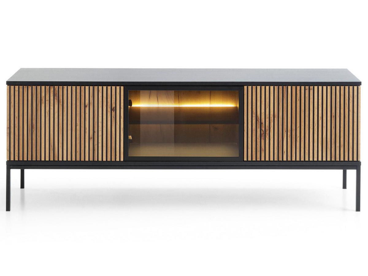 TV-SCHRANK Graphit, Wotan Eichefarben 154 cm Deo - Eiche Wotan/Schwarz, Glas/Naturmaterialien (154/56/39cm) - Graingold