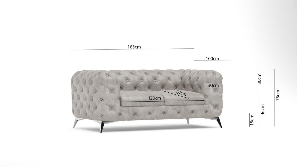 CHESTERFIELD-SOFA 2-Sitzer Quantum Grau Samt - Silberfarben/Grau, Holz/Textil (185/75/100cm) - S-Style Möbel