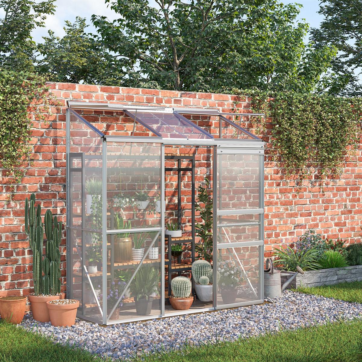 FOLIENGEWÄCHSHAUS, Silber, Aluminium, Polycarbonat - Hellgrau, Metall (68/196/192cm) - Outsunny