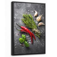LEINWAND Bilder mit Rahmen - Pfeffer - Kräuter - Gewürze - Beton - 20x30 - Dunkelgrau, Textil (20/30cm) - MuchoWow