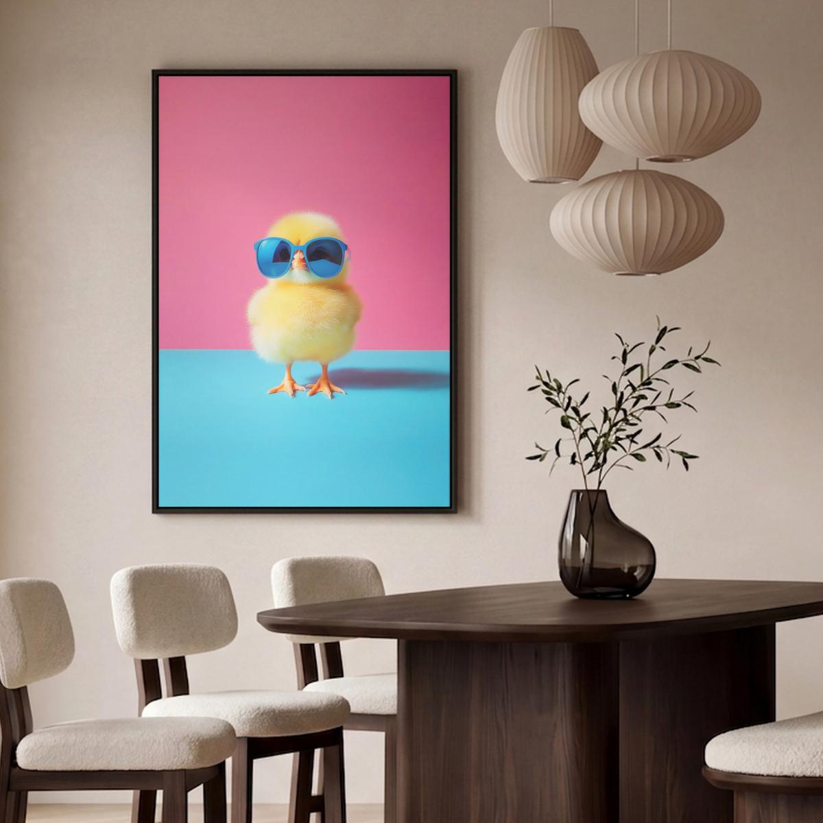 LEINWAND Bilder mit Rahmen - Chick - Sonnenbrille - Blau - 100x150 - Pink, Textil (100/150cm) - MuchoWow